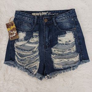 Machine Nouvelle Mode Womens Blue Jean Shorts Size 28 Distressed Italy NWT